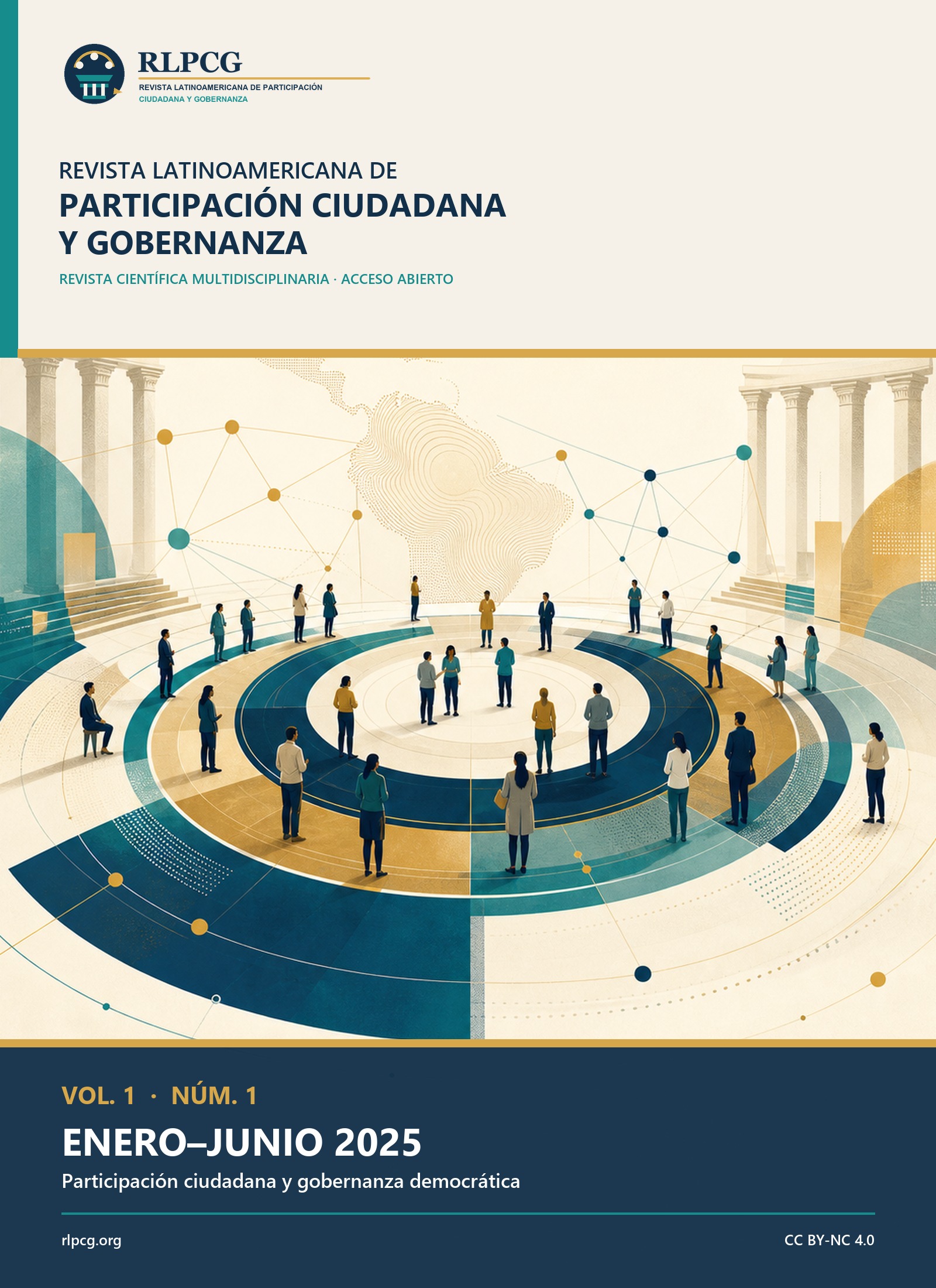Portada del Volumen 1, Número 1 (enero-junio de 2025) de RLPCG, dedicada a la participación ciudadana y la gobernanza democrática.